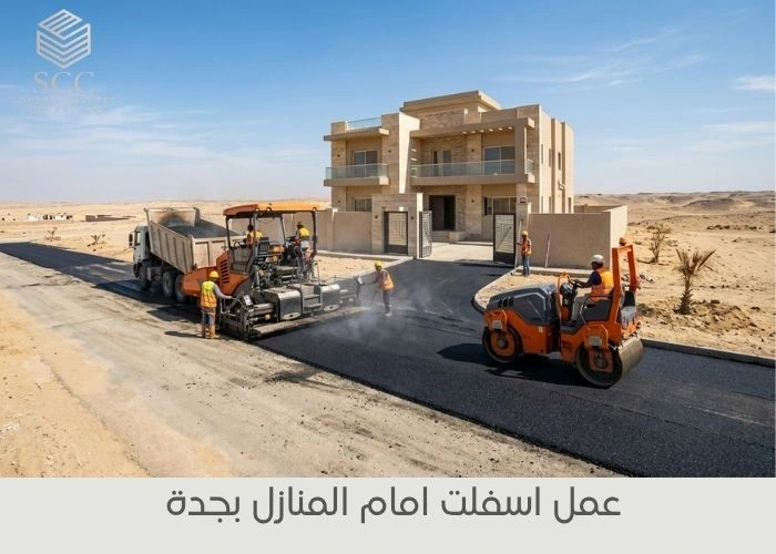 عمل اسفلت امام المنازل بجدة