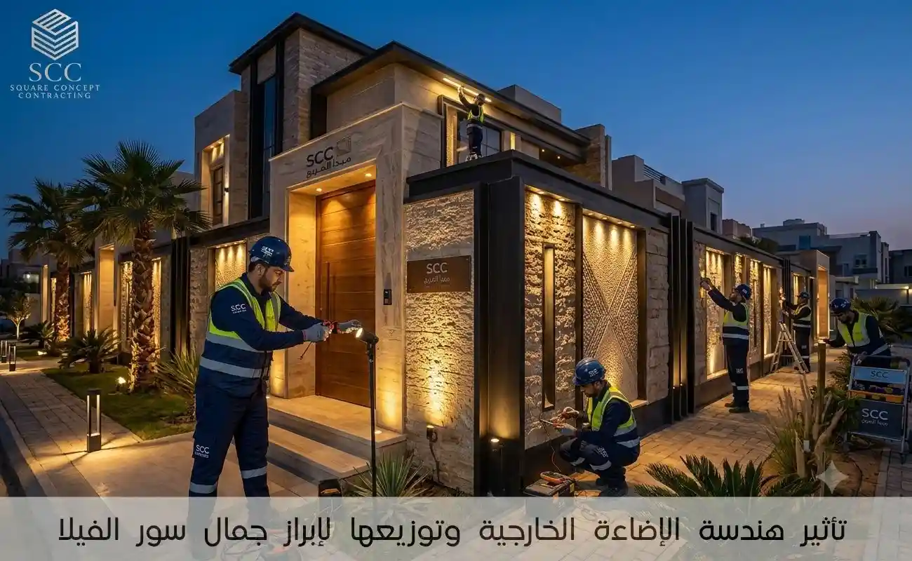 تأثير هندسة الإضاءة الخارجية وتوزيعها لإبراز جمال سور الفيلا